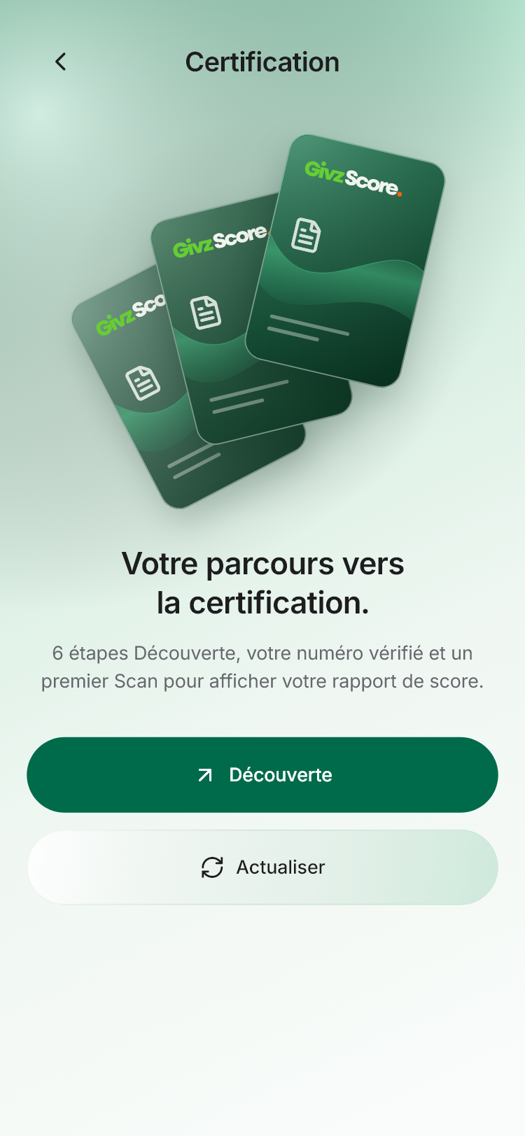 Interface Givz Score : certificate