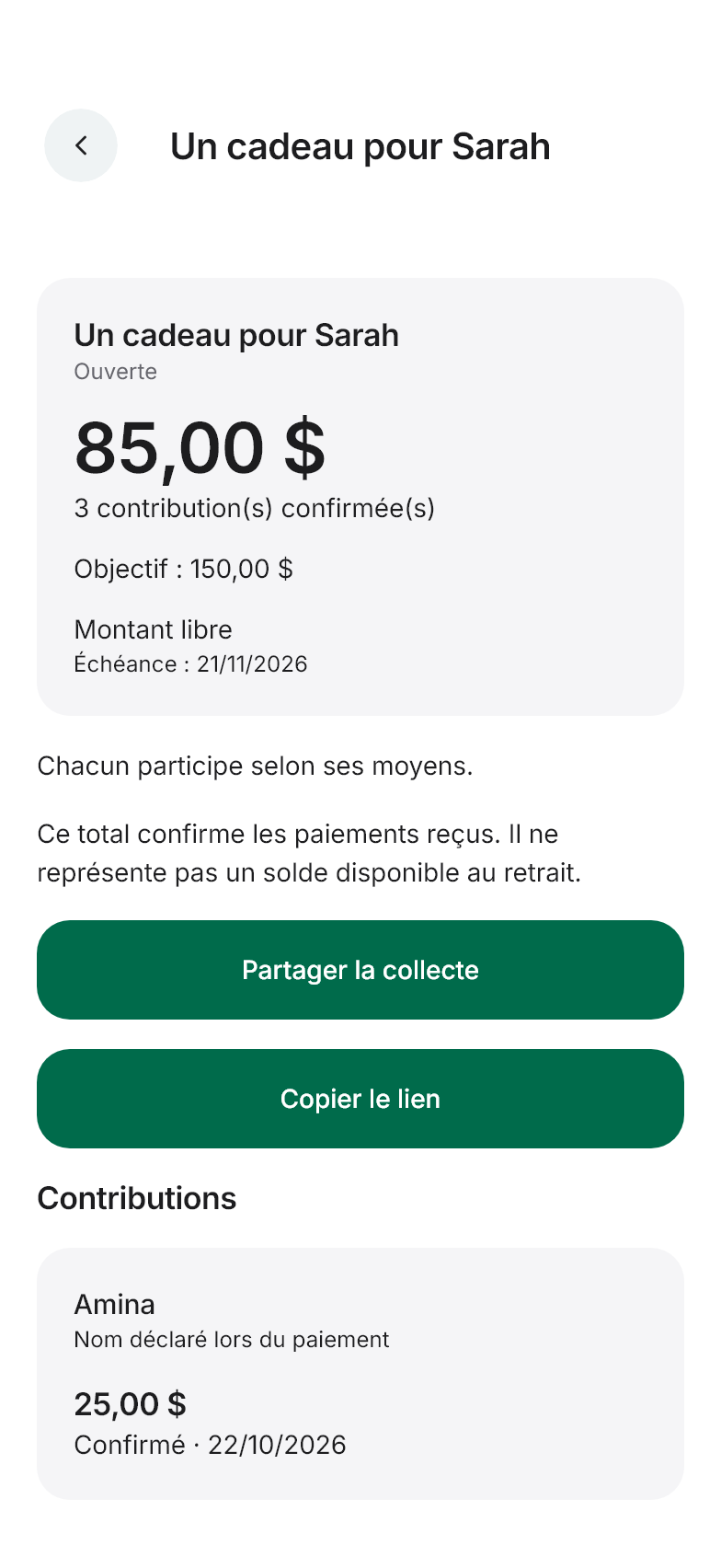 Interface Givz Score : collection-share