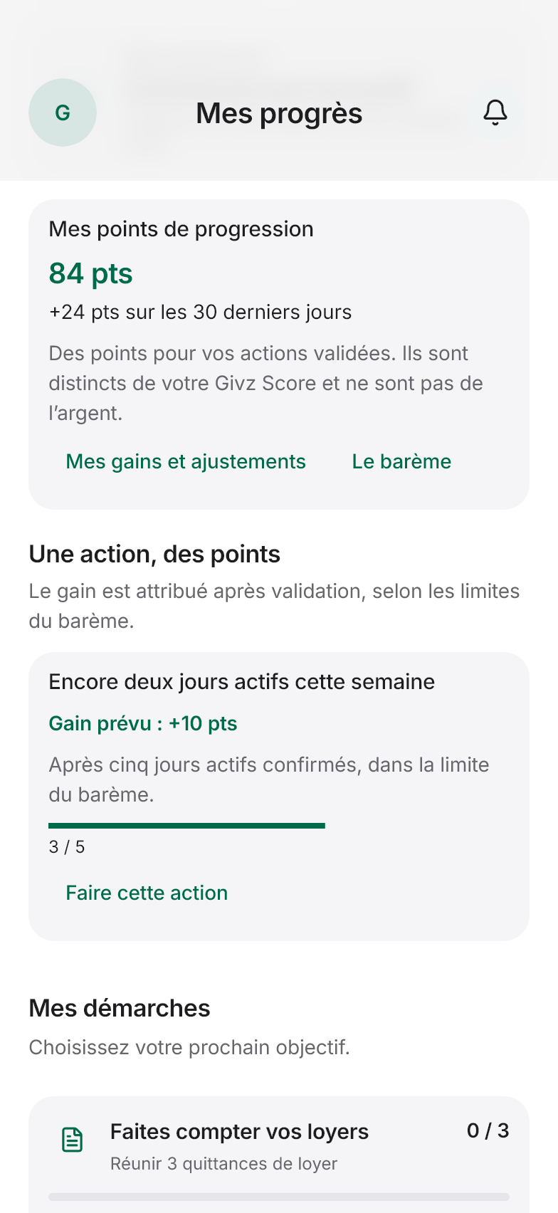 Interface Givz Score : rewards