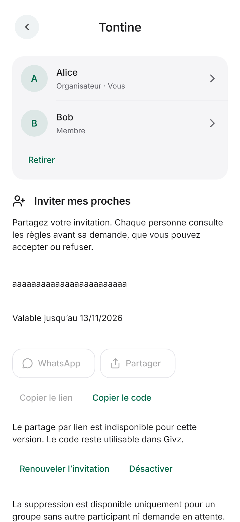 Interface Givz Score : tontine-members
