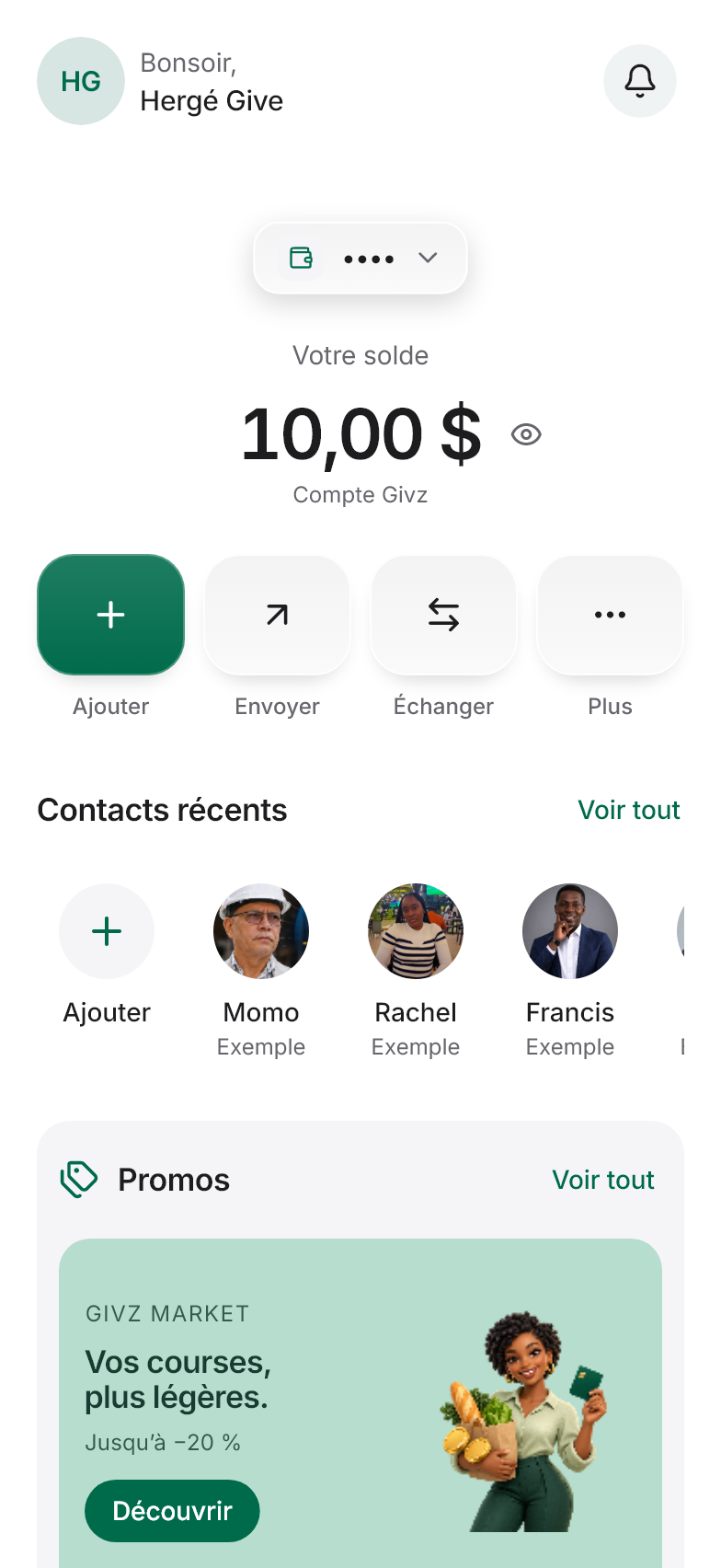 Interface Givz Score : wallet